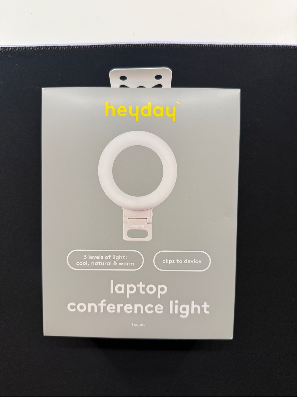 heyday™ Laptop Clip-On Conference Ring Light, Stone White, 3 Settings Chargeable
